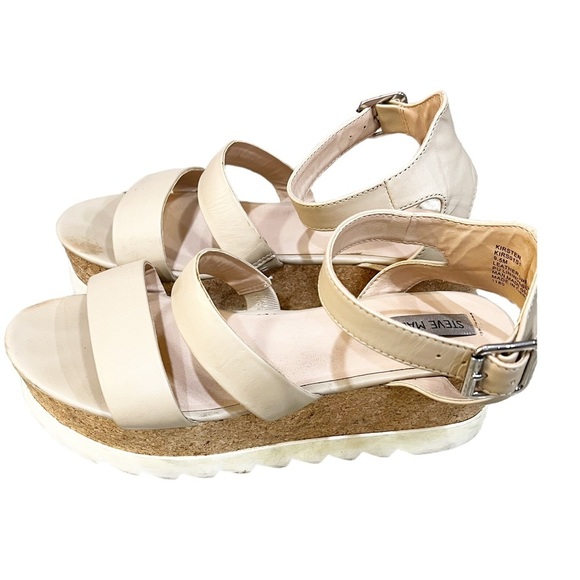 Steve Madden Kirsten Platform Sandals Womens Size 9.5 Beige Cork Y2K Saw Tooth - Picture 1 of 9